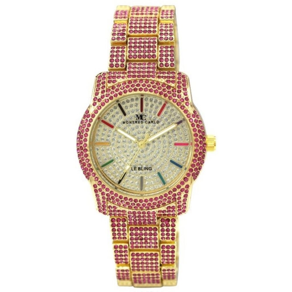 38mm Montres Carlo Fashion Luxury Simulate Diamond Gold Pink Women Dress Watch